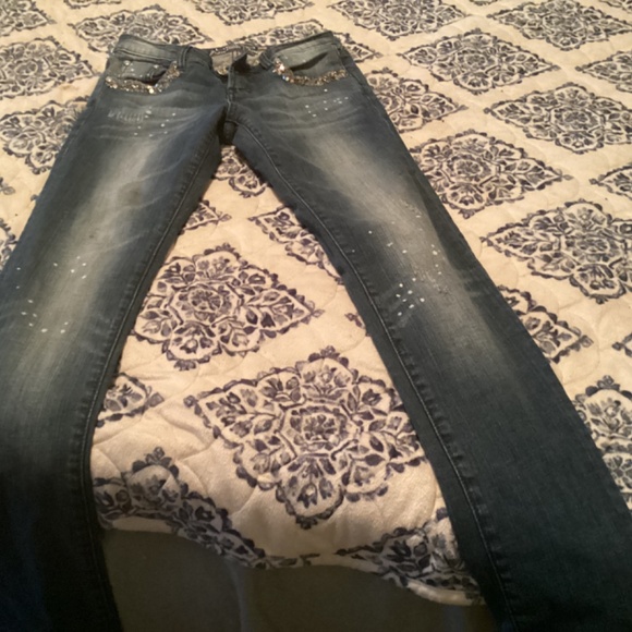Bebe Embellished/Stressed Blue Jeans - Picture 4 of 8
